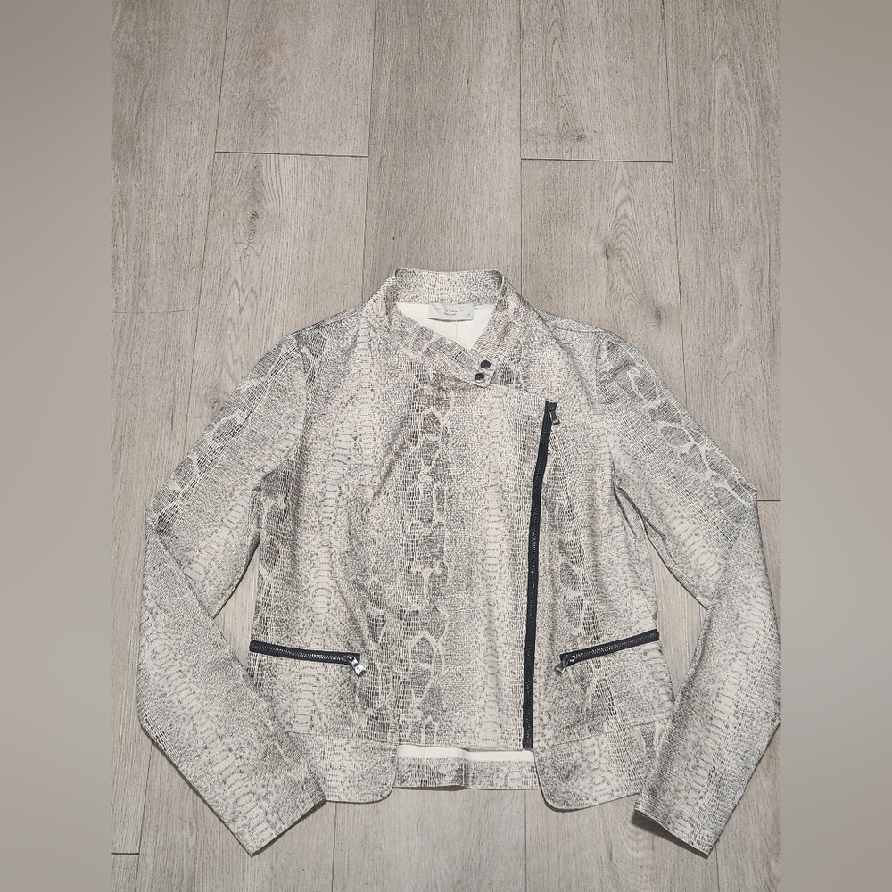 Lola & Sophie Snake Print Asymmetrical Moto Jacket XS
